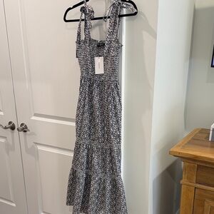 NWT -OPT cotton Floral Smocked Maxi Dress with Tie Straps -